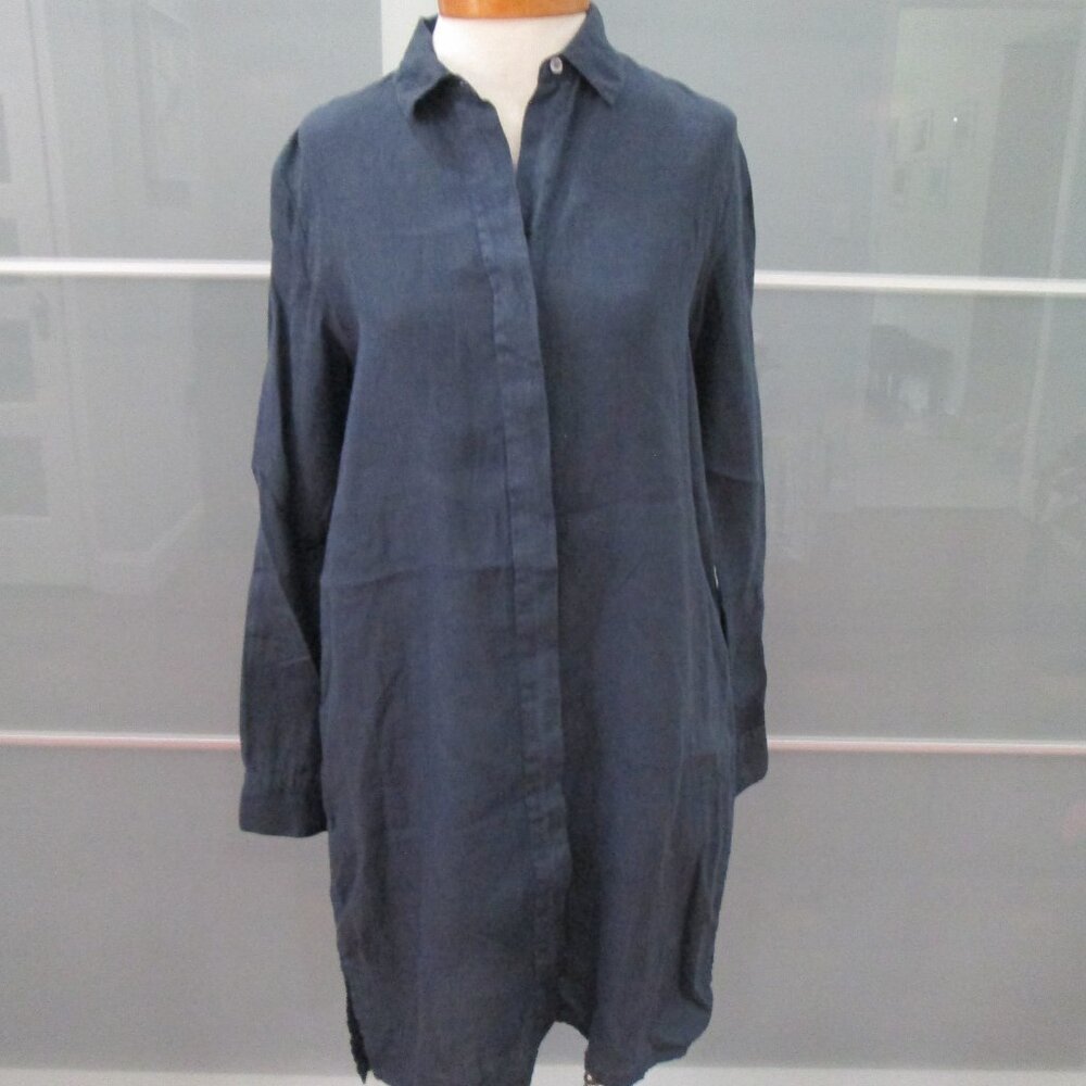 James Perse Over Sized Long Sleeve 100% Linen Shirt Dress